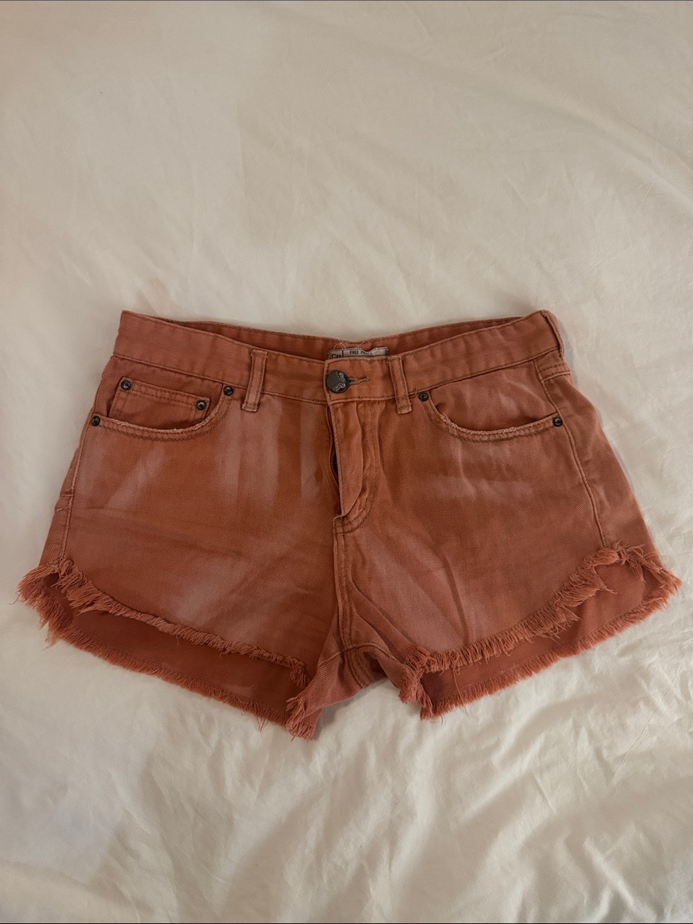 Free People Rust Frayed Denim Shorts